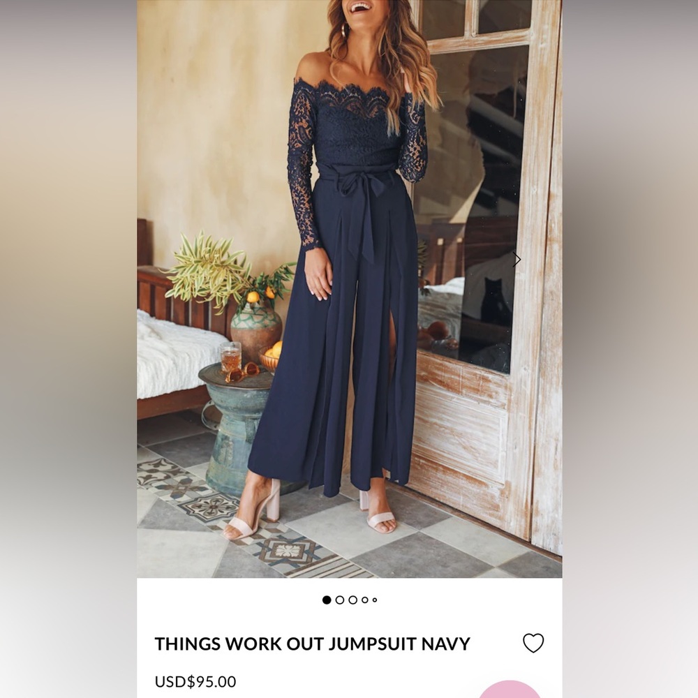 Hello Molly Things Work Out Navy Lace Jumpsuit
